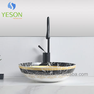 Yason moderne brillant blanc décalcomanie papier <span class=keywords><strong>WC</strong></span> porcelaine comptoir égouttoir coloré mince bord lavabo évier pour hôtels - Product Image 2