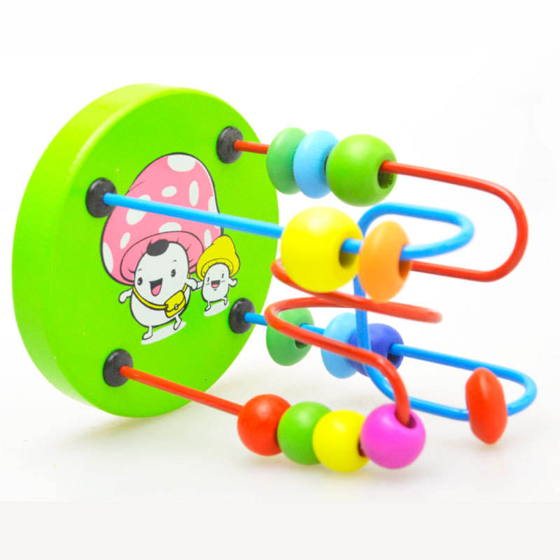 Baby Colorful Wooden Mini around Beads Wire Maze Math Toys