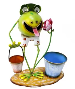 그린 금속 개구리 장식 정원 개구리 꽃 냄비