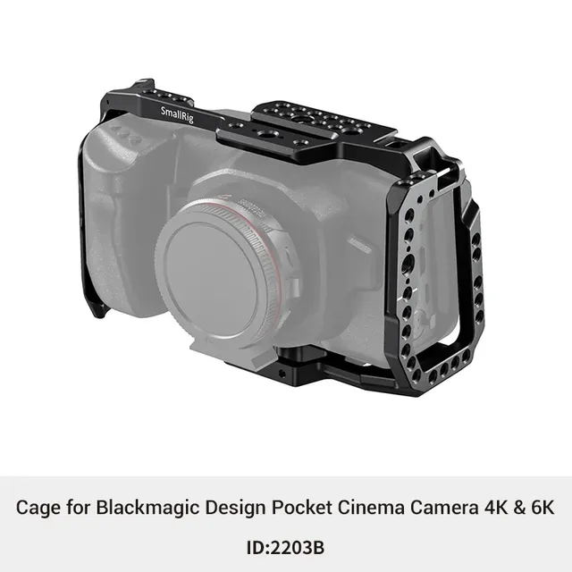 For 4K 6K Quick Release Camera Cage for Blackmagic Design Pocket Cinema 4K/NATO Rail/Cold Shoe Mount 14/38 Threaded Holes