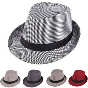 Sombrero Fedora Trilby de algodón con rayas y cuadros ingleses para hombre, color gris claro, talla L/XL, 58 cm - Product Image 6