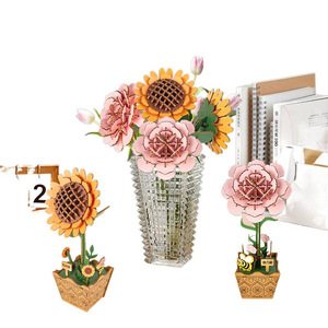 Regalo artesanal transfronterizo de madera para el Día de la Madre para profesores: ramo de girasoles y claveles, rompecabezas 3D de madera. - Product Image 4