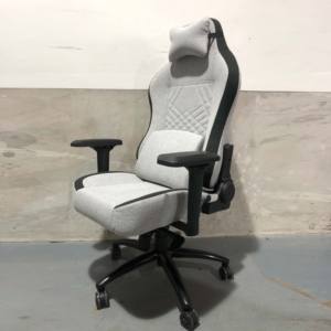 Chaise d'ordinateur moderne ergonomique pivotante à 360 degrés pour PC Chaise de jeu en tissu gris de style course - Product Image 4