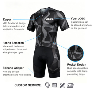 Combinaison de triathlon de haute qualité à demi-zip pour homme, sans manches, aérodynamique, design personnalisé, imprimé géométrique, vêtements de cyclisme - Product Image 2