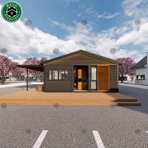 Maison préfabriquée modulaire portable en conteneur, structure en acier, panneaux en bois foncé avec terrasse, cuisine complète, aménagement salle de bain - Product Image 6
