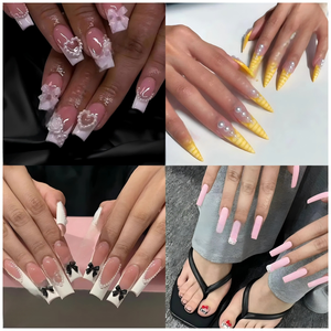 Con envío rápido flores de mariposa azul océano <span class=keywords><strong>playa</strong></span> hecho a mano Rosa francés almendra cuadrado ataúd falso prensa en las uñas - Product Image 6