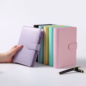 Hot Selling A6 Macaron Binder <b>Notebook</b> Hardcover Loose Leaf Journal PU Leather Cash Envelope Gift Set - Product Image 3