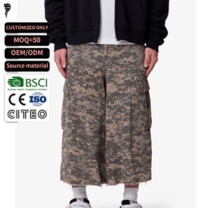 Men Digital Camo Multi Side Cargo Pockets Raw Fray Hem Baggy Cropped Jorts Streetwear OEM Custom - Product Image 1