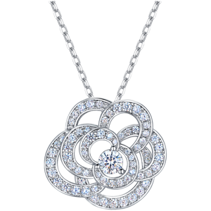 FYXL1074 Classic Camellia Pendant 925 Sterling Silver Gold Plated Zircon Flower Design Luxury Women's Link Chain Necklace Gift - Product Image 3
