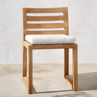 Chaise de salle à manger d'extérieur moderne en teck massif, écologique, à lattes, résistante aux intempéries, tailles personnalisées, pour patio, jardin, restaurant