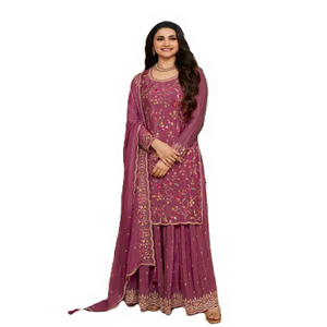 Nuevo Traje Salwar Kameez de Manga Larga con Semibordado para Otoño/Invierno, Estilo Indio-Pakistaní, Tela de Secado Rápido, Traje Casual Holgado de Dos Piezas - Product Image 1