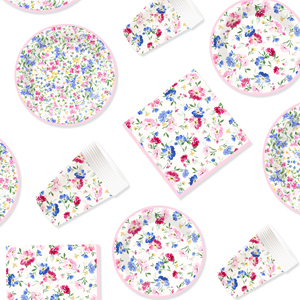 DAMAI New Customized Flower Theme <b>Disposable</b> Paper Plate Tissue Paper <b>Tablecloth</b> with Floral Tableware Set - Product Image 4