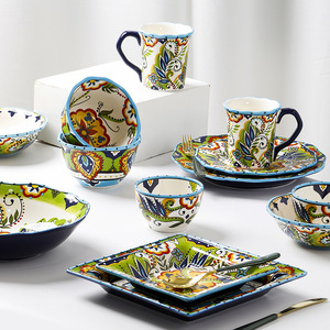 Juego de Vajilla de Cerámica Estilo <span class=keywords><strong>Talavera</strong></span> Español de 4 Piezas, Diseño Floral Bohemio Pintado a Mano, Vajilla de Estilo Español de 4 Piezas - Product Image 3