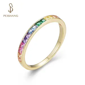Peishang S925银美丽设计融合石男士彩虹珠宝戒指与石