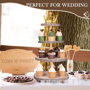 Soporte Redondo de Madera para Cupcakes de 4 Niveles, Exhibidor de Postres Rústico para Decoración de Mesa en Bodas y Fiestas - Product Image 4