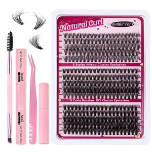 Synthetic D Curl 8-16mm Natural Long Thick DIY Cluster <b>Eyelashes</b> Lashes <b>Kit</b> with Your Own Logo - Product Image 1