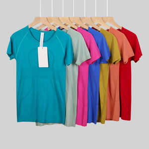 Wholesale Lulu New Women's Short Sleeved Athlete <strong>Tech</strong> Top Breathable Fitness Yoga <strong>Outfit</strong> With Gingham Pattern for T-shirt - Product Image 1