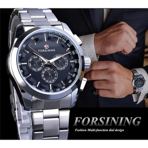 Orologio Meccanico da Uomo Forsining S899 con 3 Quadranti, Calendario, <span class=keywords><strong>Carica</strong></span> Automatica, Cinturino in Acciaio Inossidabile, Orologio da Polso Business e Sportivo - Product Image 6