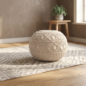 Pouf ottoman en macramé 100% coton, grand modèle, design moderne, multicolores, pour salon, chambre, appartement, extérieur, maison, salle à manger - Product Image 4