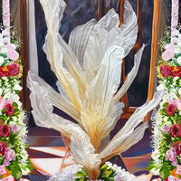 Installation d'art en soie géante, faite à la main, haut de gamme et luxueuse, pour la décoration de scène de mariage, la décoration de vitrine, réaliste et douce