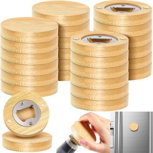 Round Bamboo Magnetic Bottle Opener Stainless Steel Manual Mini For Refrigerator <b>Beer</b> Opening Tools - Product Image 1