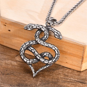 Wholesale Double Snake Head Black Oil Stainless Steel Snake Pendant <b>Necklace</b> <b>for</b> <b>Men</b> - Product Image 2