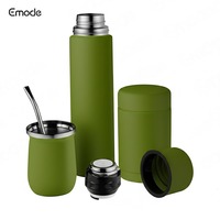 Emode Kit de 3 tasses et bouteilles sous vide Yerba Mate avec bocal de rangement, ensemble de filtres à thé avec Bombilla en acier inoxydable (paille),