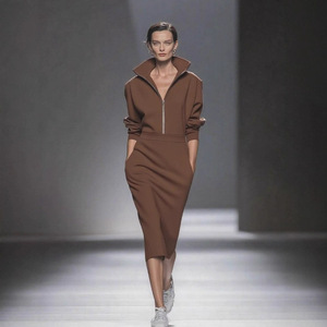 Colección Otoño-Invierno 2025: Blusa Casual de Manga Larga con Cuello Polo y Cremallera para Mujer, Estilo Europeo-Americano, Corte Ajustado, Cintura Imperio, Servicio OEM - Product Image 3