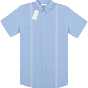 Chemise en lin pour homme pour l'été, style cubain Shagua Abella, design colorblock, brodée, à manches courtes, décontractée, col à revers, anti-rétrécissement - Product Image 3
