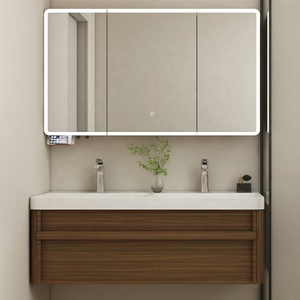 Meubles-lavabos de salle de bain de luxe pour hôtels commerciaux, ensemble de meubles-lavabos flottants de 48 pouces avec double vasque - Product Image 1