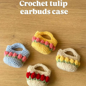 Sac panier à fleurs en crochet fait main, mini design floral, artisanat en fil, cadeau décoratif, étui à écouteurs mignon en coton fait main au crochet - Product Image 4