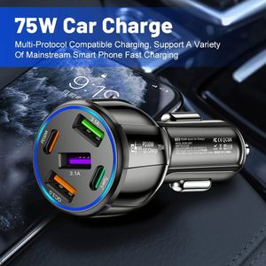 75W Car Phone Charger 5 Port <b>USB</b> Type <b>C</b> Fast Charging <b>Power</b> <b>Adapter</b> Quick Charge 3.0 for Phones - Product Image 2