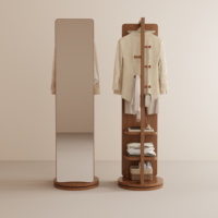 Miroir sur pied pivotant et mobile en bois pleine longueur avec espace de rangement sur roulettes, style moderne et épuré pour chambre à coucher CYJ023