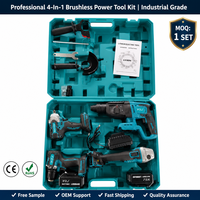 Kit combiné d'outils électriques sans fil 4-en-1 au lithium-ion : marteau perforateur, clé à chocs, meuleuse d'angle, perceuse à percussion