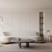Mueble de Almacenamiento Minimalista Lesso Home, Estilo Crema, para Sala de Estar, con Gabinetes de Pared Completos, Esquinas Curvas y Estantes Abiertos Empotrados