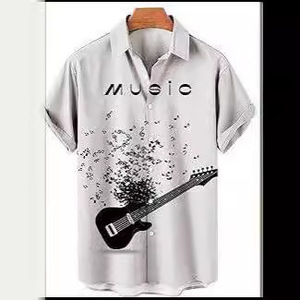 Summer New <span class=keywords><strong>Guitar</strong></span> Series 3D Printed Hawaiian Casual Knitted Men's Short-Sleeved Shirt European American Plus XL - Product Image 5