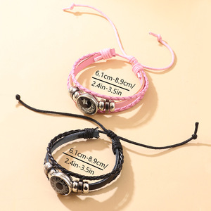 Pulsera de Cuero Vintage Punk con Diseño de Sol <span class=keywords><strong>y</strong></span> Luna, Multicapa, con Cuentas Tejidas <span class=keywords><strong>y</strong></span> Mariposas, Regalo para Parejas, PU - Product Image 4