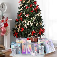 Caja de Regalo Holográfica Portátil Impermeable de Cartón con Tapa y Base, Laminación Brillante y Lazo Plateado de Alta Gama