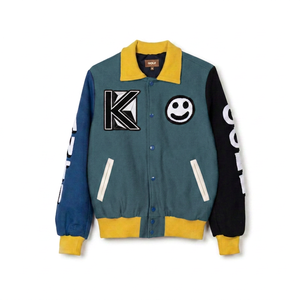 Veste en laine universitaire KVJ135 pour hommes personnalisée vêtements d'hiver broderie amusante rouge noir bleu jaune avec patch en chenille sans col - Product Image 1