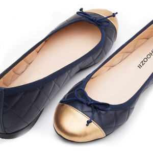 حذاء باليه نسائي أنيق من الجلد الانزلاق مسطح بتصميم جديد أسود + ذهبي حذاء كاجوال مضاد للانزلاق - Product Image 3