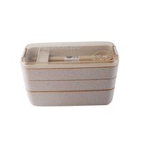 Boîte à lunch portable en paille de blé à trois couches pour pique-nique en extérieur, OEM ODM, pour enfants, durable, multifonctionnelle, avec couvercle en plastique chauffable