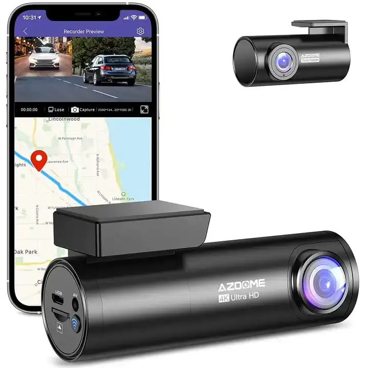 Grosir 4K + 1080P depan dan belakang Cam dasbor GPS Wifi mobil mengemudi kontrol suara visi malam kotak hitam mobil AZDOME M300S