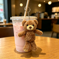 Porte-clés ours en peluche mignon pour décoration de tasse, mini animal en peluche, pendentif de sac, breloque pour tasse à café, vente en gros