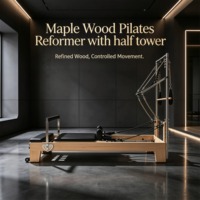 Tempat Tidur Pilates Reformer Kayu Premium dengan Menara dan Tahanan yang Dapat Disesuaikan, Peralatan Kebugaran Komersial