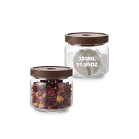 Petit pot en verre borosilicate 350 ml (11,83 oz) avec couvercle en bois, mini-récipient hermétique pour sucre, sel, épices