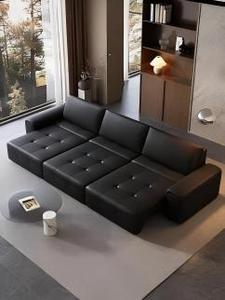 Sofá Seccional Moderno en Forma de L de Cuero Genuino con Respaldo Acolchado y Patas de Metal para Sala de Estar - Product Image 2