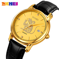 Reloj de Cuarzo para Hombre Skmei 2327, Diseño Elegante y Personalizado, Correa de Cuero Genuino, Resistente al Agua, con Fecha y Diseño de Animales, para Negocios