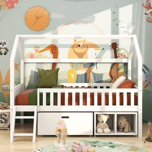 Nuove montate in legno per bambine e bambini con <span class=keywords><strong>due</strong></span> cornici per bambini Montessori <span class=keywords><strong>a</strong></span> pavimento letto per bambini con rotaie - Product Image 6
