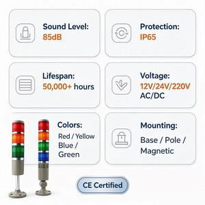 Industrial LED Warning Light 3 Color Tower Signal <b>Alarm</b> Lamp 85dB Buzzer for Crane Factory Automation - Product Image 2