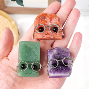 Kristal alami diukir patung landak batu pahatan tangan hewan dengan kacamata dekorasi DIY - Product Image 1